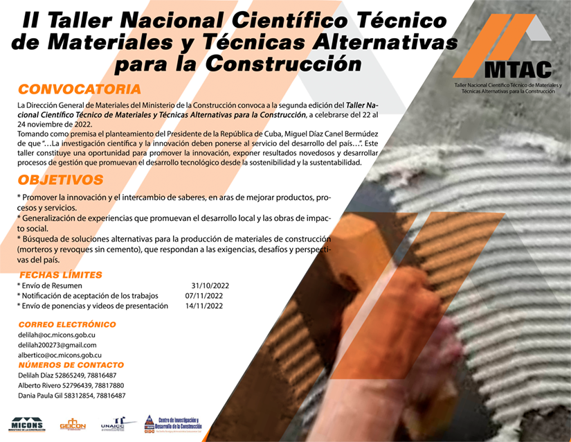 II Taller Nacional Científico Técnico de Materiales y Técnicas Alternativas para la Construcción 0 (0)